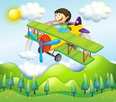 Um, homem jovem, montando, em, um, coloridos, avião vetor