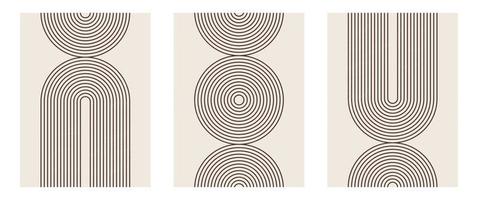 conjunto de impressão de arte minimalista moderna de meados do século com forma orgânica natural. fundo estético contemporâneo abstrato com linha preta geométrica mínima em bege. decoração de parede boho. vetor