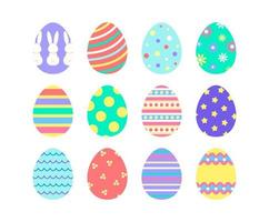 ovos de páscoa lisos coloridos com padrões engraçados. conjunto de férias de primavera para decoração. ícones vetoriais isolados no fundo branco vetor