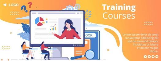 treinamento on-line de negócios, seminário ou cursos cobrem modelo de ilustração plana editável de fundo quadrado para mídia social ou cartão de felicitações vetor