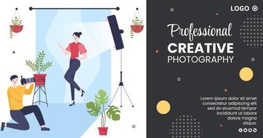 fotógrafo com câmera e equipamento de filme digital post modelo ilustração plana editável de fundo quadrado para mídia social ou web vetor