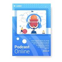 pessoas usando fone de ouvido para podcast modelo de pôster ilustração de design plano editável de fundo quadrado para mídia social ou cartão de felicitações vetor