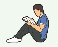 um homem sentado e lendo um livro vetor