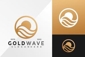 modelo de ilustração vetorial de design de logotipo de identidade de marca de onda oceânica de ouro vetor