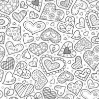 padrão de dia dos namorados. corações bonitos desenhados à mão no estilo doodle. padrão sem emenda em fundo branco. ilustração vetorial vetor