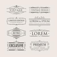 definir caligrafia de luxo vintage floresce vetor de emblemas de logotipos elegantes