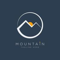 logotipo da letra inicial m com linha de montanha e ícone de sol. vetor