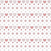 padrão sem emenda romântico com um coração. feliz Dia dos namorados. corações de contorno vermelho, pontos e estrelas em um fundo branco. vetor