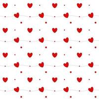 padrão sem emenda romântico com um coração. feliz Dia dos namorados. corações vermelhos, pontos e linhas em um fundo branco. vetor