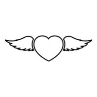 coração com asas de anjo voando ícone de contorno de contorno de penas ilustração vetorial de cor preta imagem de estilo plano vetor