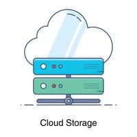 rack de servidor de dados em nuvem, design plano de armazenamento em nuvem vetor
