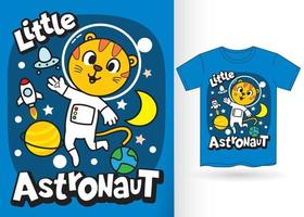 desenho de astronauta pequeno tigre para t shirt.eps vetor