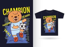 urso de desenho animado jogando futebol para camiseta vetor