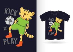 tigre desenhado de mão jogando futebol para camiseta vetor