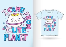 desenho de gato planeta fofo para camiseta vetor