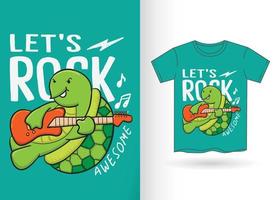 tartaruga desenhada de mão para camiseta vetor