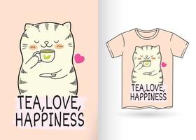 estilo de desenho de desenho animado de gato fofo para camiseta.eps vetor