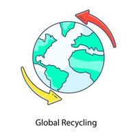 reutilização, ícone de contorno plano de reciclagem global vetor