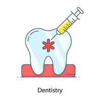 injeção sobre o dente, vetor de contorno plano de odontologia