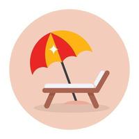 uma espreguiçadeira com guarda-chuva, ícone plano vetor