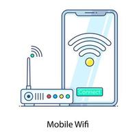 conexão com a internet, ícone de contorno plano de wifi móvel vetor