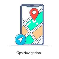 navegação gps de ícone de contorno plano, aplicativo de orientação ao usuário vetor