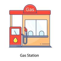 ícone de contorno plano de posto de gasolina, estação de serviço vetor