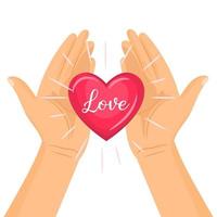 mãos segurando um coração vermelho, conceito de dia dos namorados ou dia mundial do coração vetor