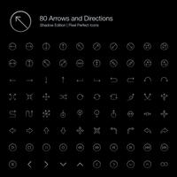 Setas e direções Pixel Perfect Icons (estilo de linha) Shadow Edition. vetor