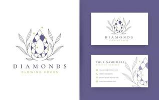 floral com design de logotipo mínimo de joias com cartão de visita vetor