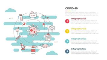 conceito de coronavírus covid-19 para banner de modelo infográfico com informações de lista de quatro pontos vetor