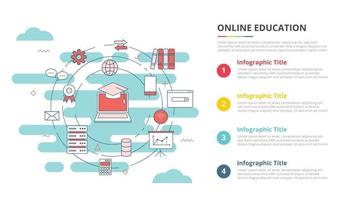 conceito de educação on-line para banner de modelo infográfico com informações de lista de quatro pontos vetor