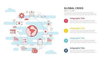 conceito de crise global para banner de modelo infográfico com informações de lista de quatro pontos vetor