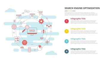 conceito de seo para banner de modelo infográfico com informações de lista de quatro pontos vetor