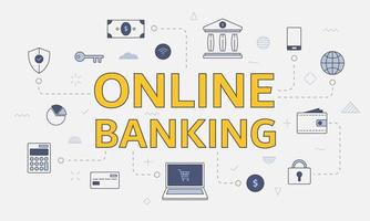 conceito de banco online com ícone definido com grande palavra ou texto no centro vetor