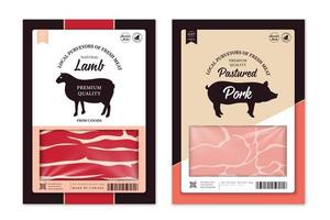 rótulos de açougue com silhuetas de animais de fazenda ícones de carne de porco de cordeiro e carne