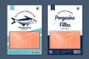 embalagem de estilo plano de peixe vetorial. filles pangasius carne de peixe vetor