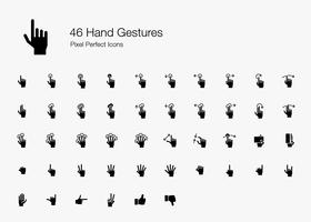 46 Gestos manuais e ações dos dedos Pixel Perfect Icons (Filled Style). vetor