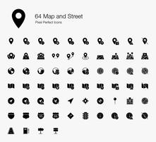 64 Mapa e Street Pixel ícones perfeitos (estilo preenchido). vetor