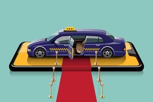 táxi limusine para passageiros especiais. ilustração em vetor conceito serviço vip.