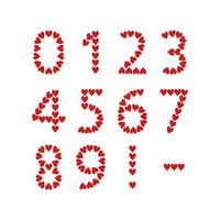 números de corações vermelhos, símbolo de amor. fonte festiva ou decoração para dia dos namorados, casamento, feriado e design vetor