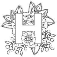 letra h com flor mehndi. ornamento decorativo em estilo étnico oriental. página do livro para colorir. vetor