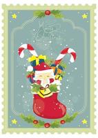 feliz natal design com chapéu de Papai Noel boneco de neve, caixa de presente, pirulito vetor