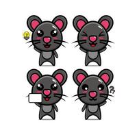 coleção de conjunto de mouse bonito. ilustração vetorial mouse mascote personagem dos desenhos animados de estilo simples. isolado no fundo branco. conceito de pacote de ideia de logotipo de mascote de rato de personagem fofo vetor