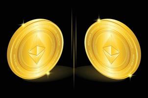 ilustração de moeda criptográfica ethereum com efeito voador dourado vetor