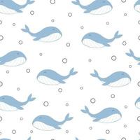 baleia azul e bolhas padrão sem costura fundo de animais marinhos design desenhado à mão em estilo cartoon usado para têxteis, padrões de roupas, estampas, papéis de parede ilustração vetorial vetor