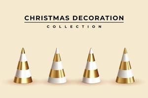 cones realistas de ouro e branco para coleção de decoração de natal vetor