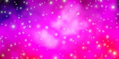 layout de vetor rosa claro roxo com estrelas brilhantes.