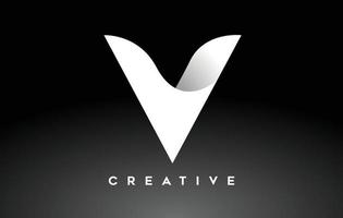 design de logotipo de letra v branca com aparência criativa minimalista e sombra suave no vetor de fundo preto