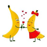 bom cartão de dia dos namorados. personagens de banana no amor. ilustração vetorial de desenho animado vetor
